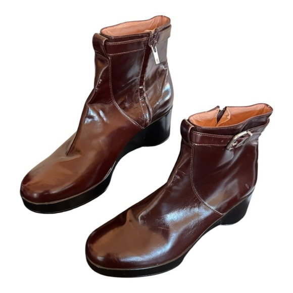 Robert Clergerie Cognac Wedge Ankle Boot Zipper Size 6.5 Buckle - Picture 4 of 15